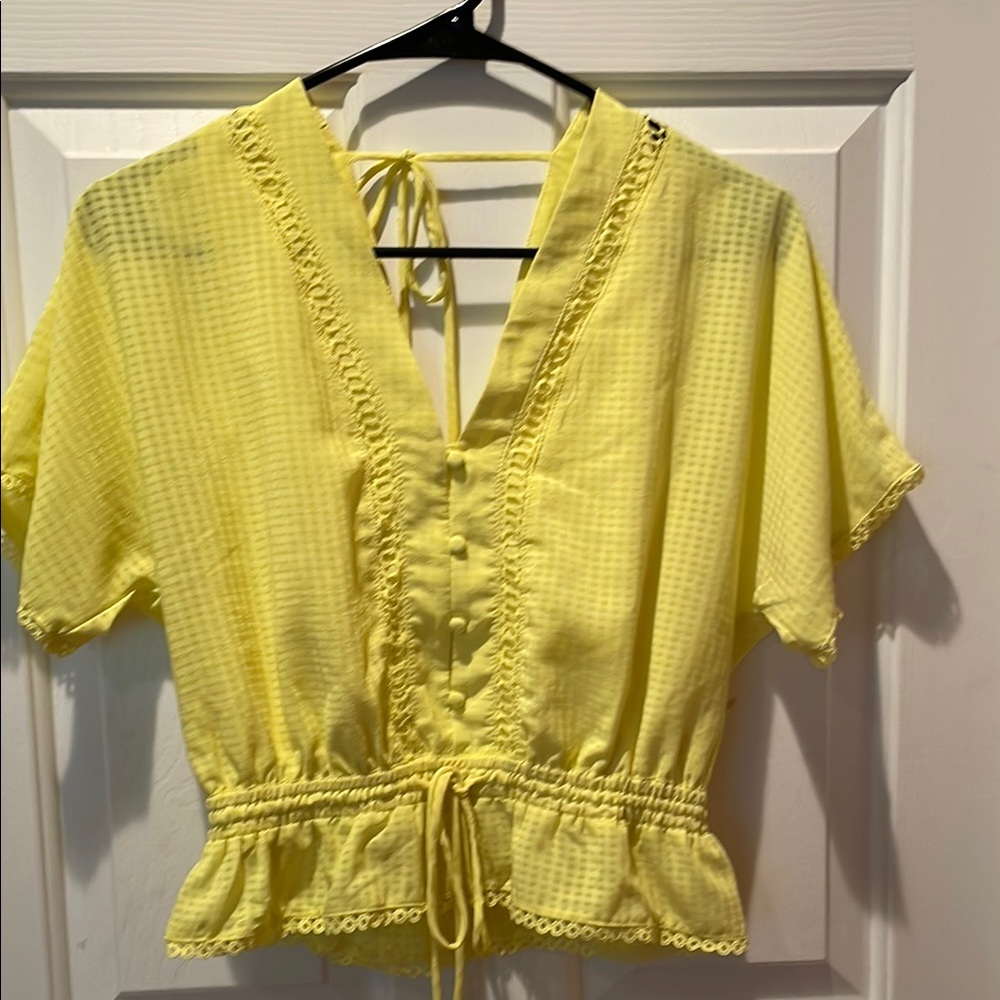 Miami Yellow Short Sleeve Tie Front Blouse